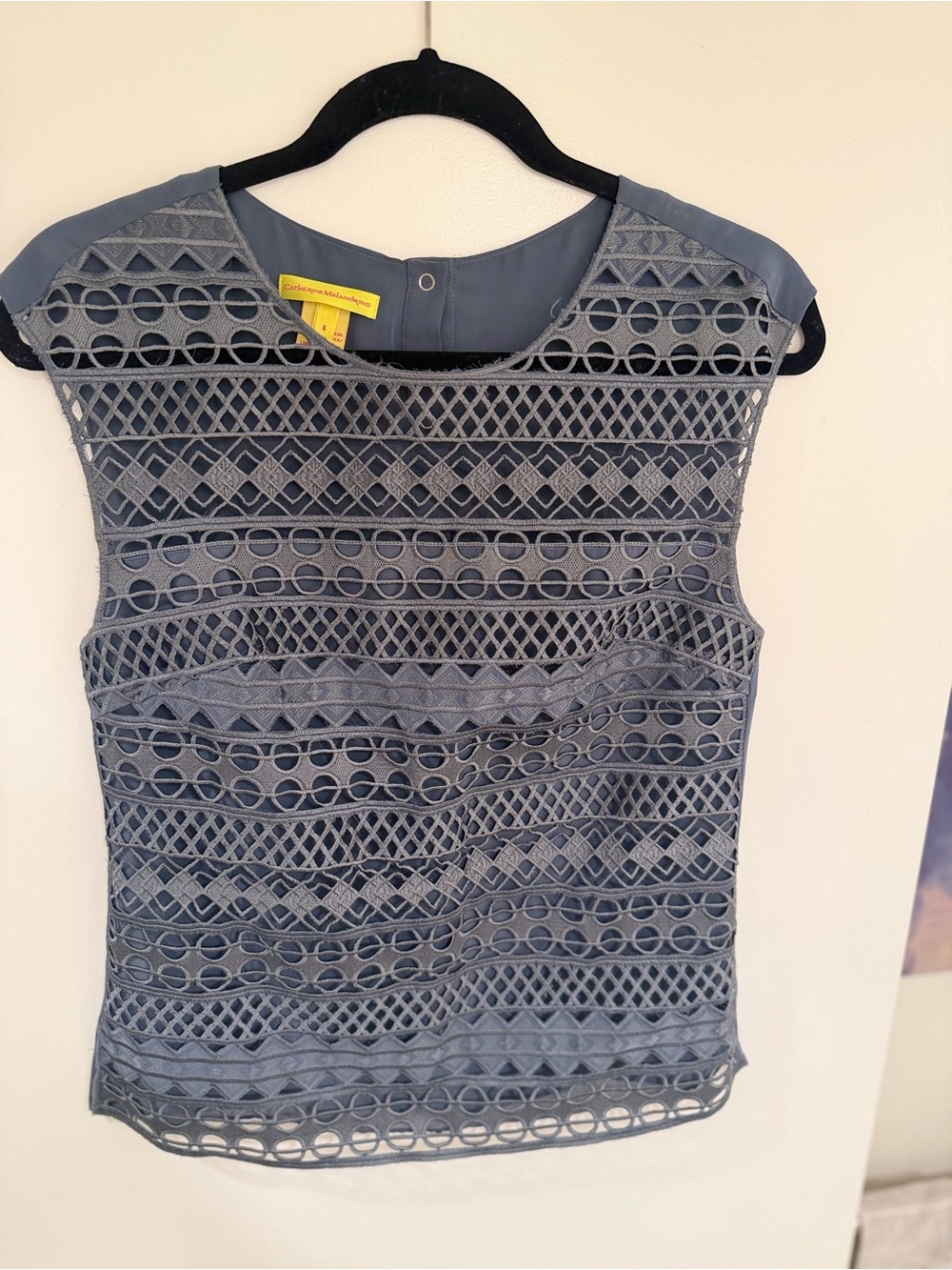 Catherine Malandrino Slate Blue Lace-Overlay Sleeveless Shell